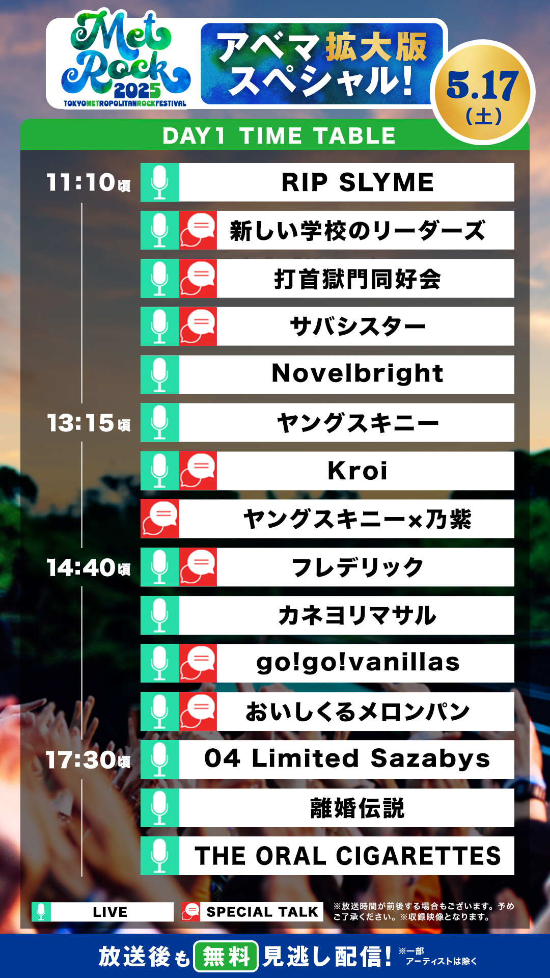 メトロック2025独占生中継タイムテーブルDay1